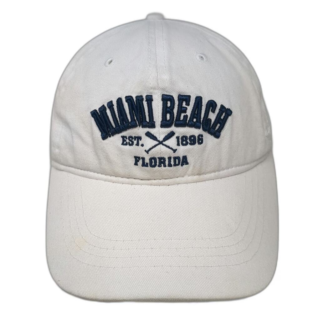 Surf Style Baseball Cap White Blue One Size Strapback Hat Miami Beach Florida